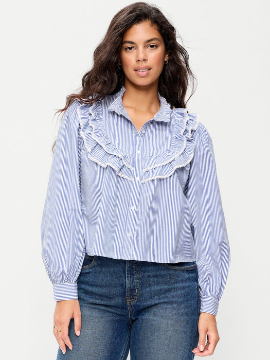 Ruffle Bib Button-Down Shirt