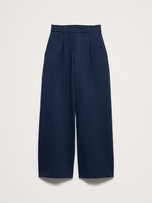 High-Rise Wide-Leg Drapey Ponte Pull-On Pant