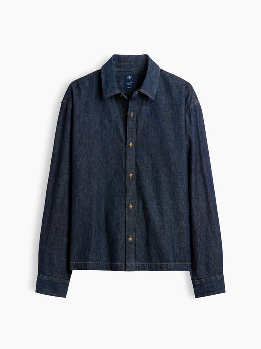 Denim Relaxed Straight-Hem Shirt