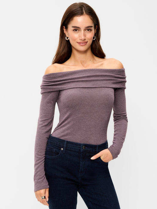 Off-The-Shoulder Long-Sleeve Fitted Top