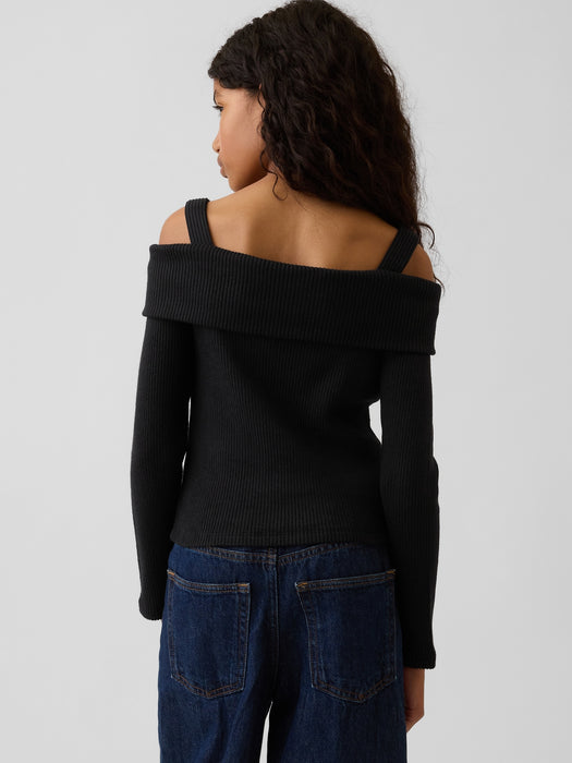 Kids Off-Shoulder Rib Sweater Top