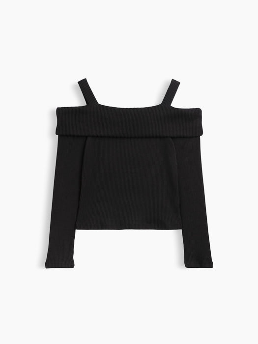 Kids Off-Shoulder Rib Sweater Top