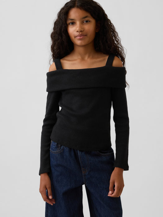 Kids Off-Shoulder Rib Sweater Top