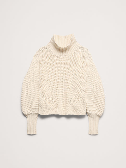 Chunky Cotton Funnel-Neck Sweater