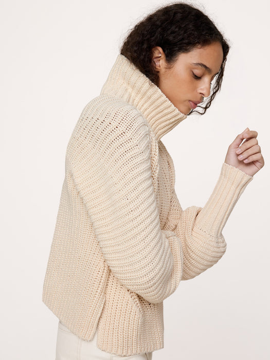 Chunky Cotton Funnel-Neck Sweater