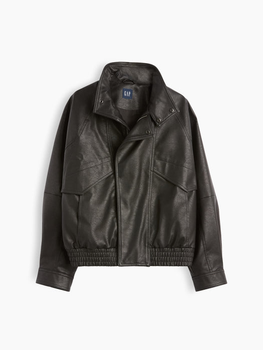 Vegan Leather Oversized Bomber Jacket