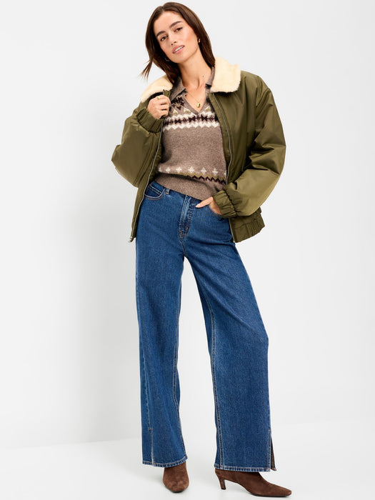 SoSoft Split-Neck Collar Long-Sleeve Sweater