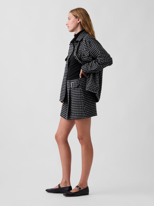 Wool-Blend Plaid Belted Mini Skort
