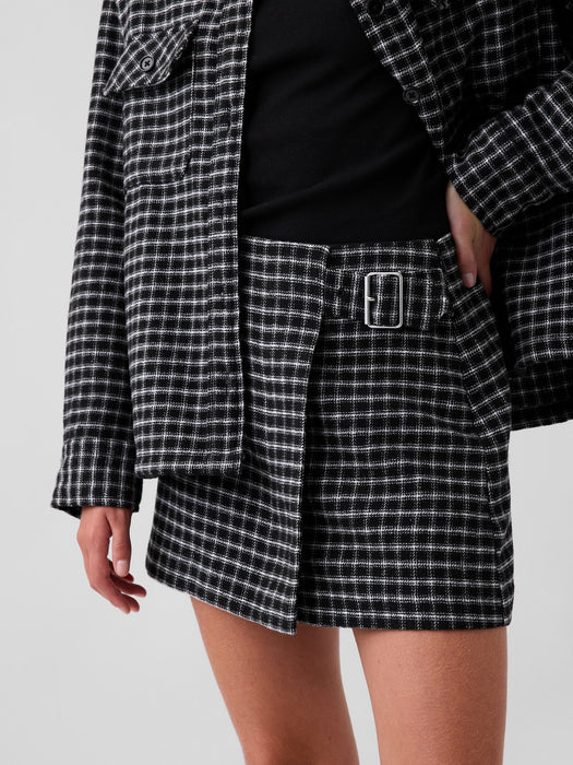 Wool-Blend Plaid Belted Mini Skort