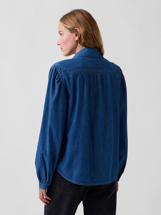 Denim Tie-Neck Shirt