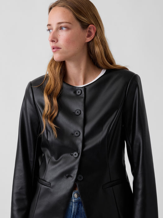Vegan Leather Blazer Top