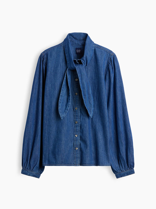Denim Tie-Neck Shirt