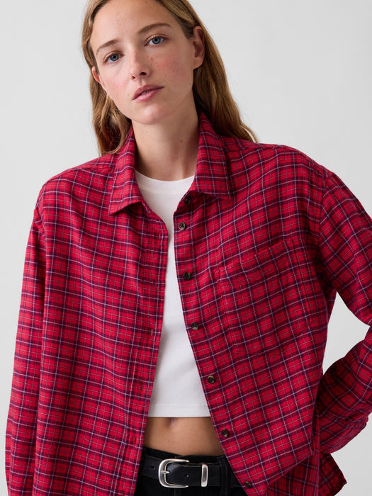 Oversized Straight-Hem Flannel Shirt