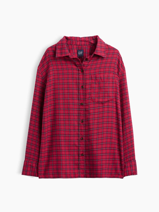 Oversized Straight-Hem Flannel Shirt