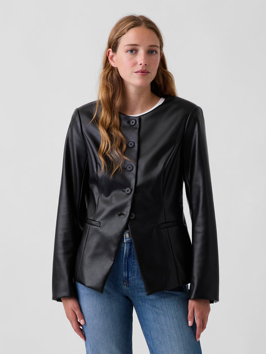 Vegan Leather Blazer Top