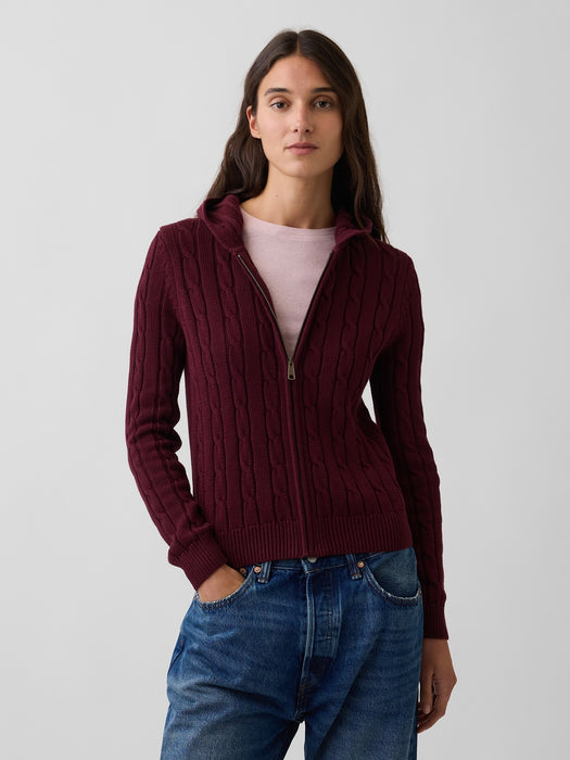 100% Cotton Cable-Knit Zip Cardigan