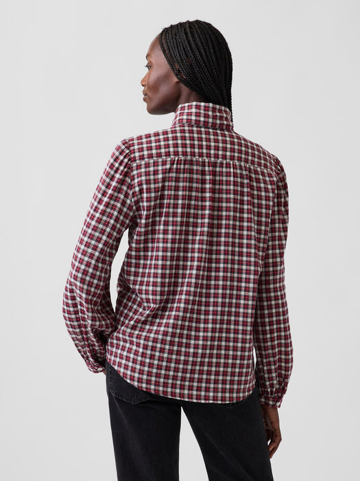 Plaid Tie-Neck Shirt