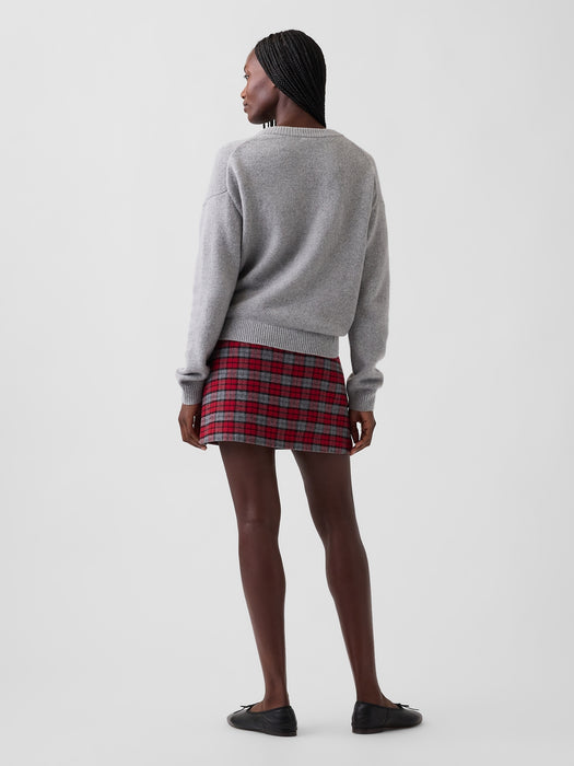 Wool-Blend Plaid Belted Mini Skort