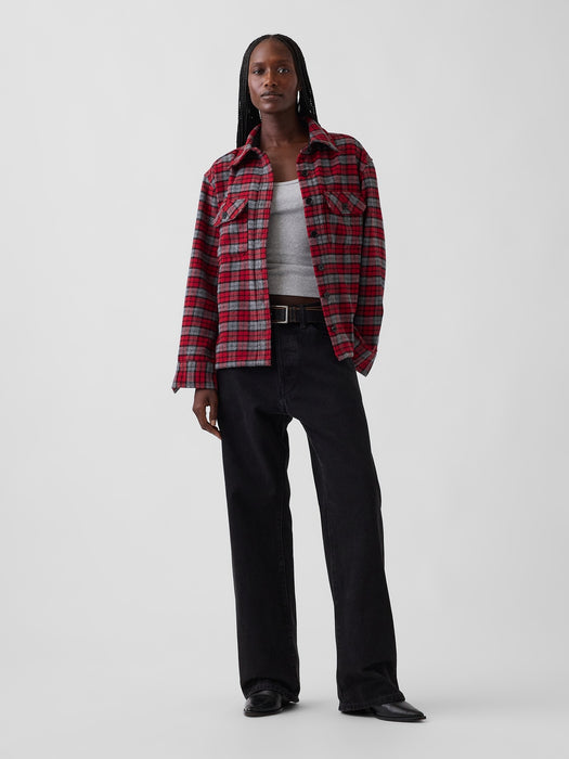 Wool-Blend Plaid Shirt Jacket
