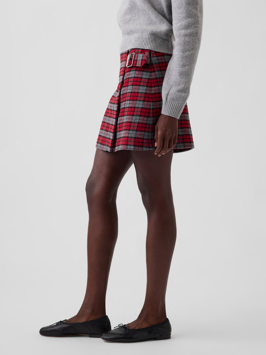 Wool-Blend Plaid Belted Mini Skort