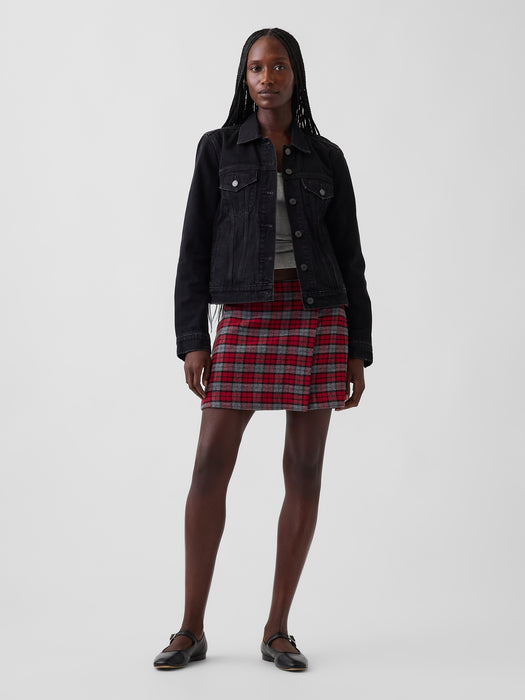 Wool-Blend Plaid Belted Mini Skort