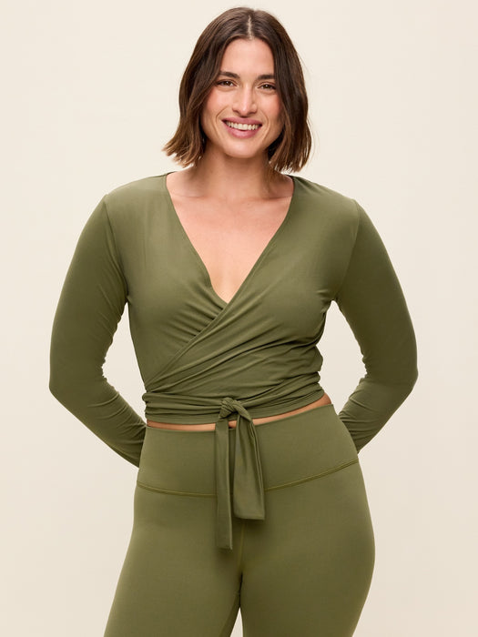 StudioSmooth Long-Sleeve Wrap Top