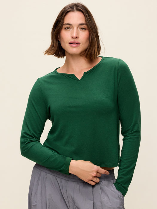 Long-Sleeve Split-Neck Top