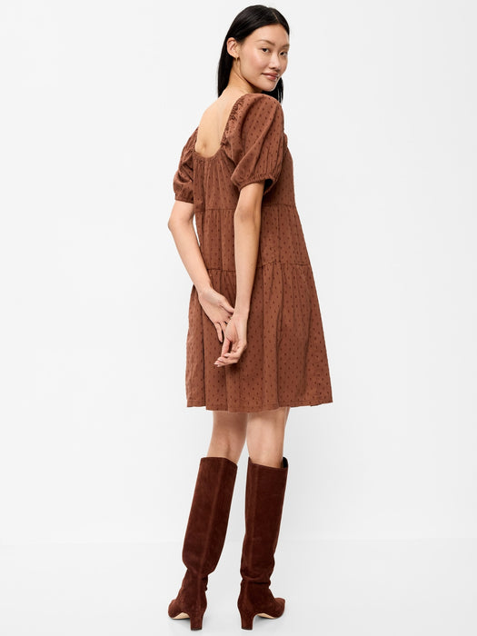 Puff-Sleeve Swing Mini Dress