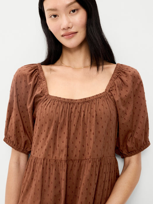 Puff-Sleeve Swing Mini Dress