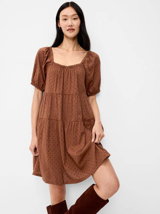 Puff-Sleeve Swing Mini Dress