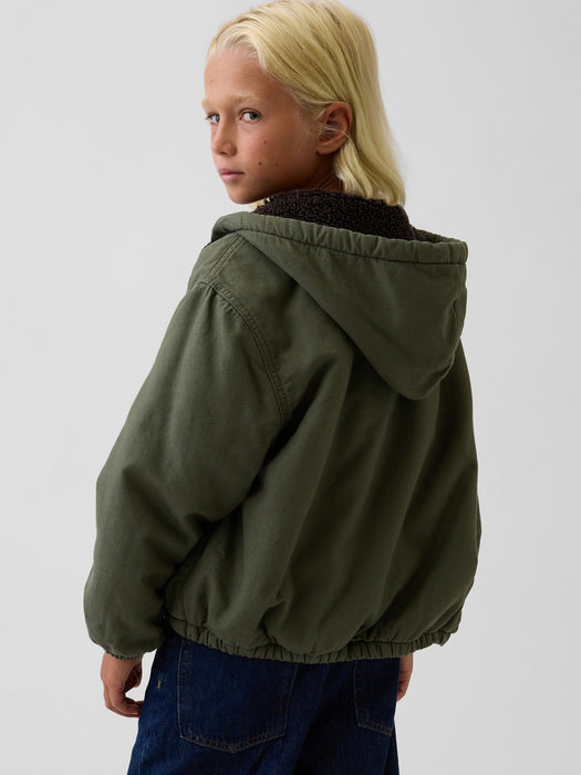 Kids Sherpa-Lined Hooded Canvas Jacket