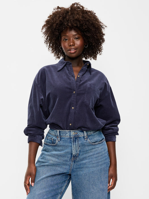 Oversized Boyfriend Button-Down Corduroy Shirt