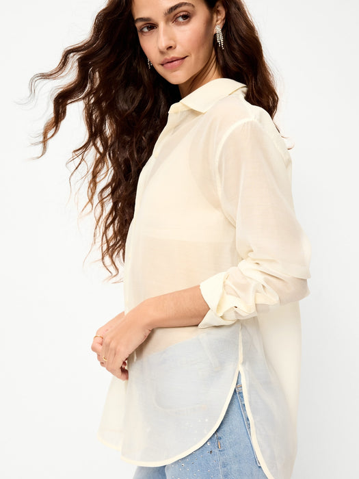 Organza Button-Down Shirt