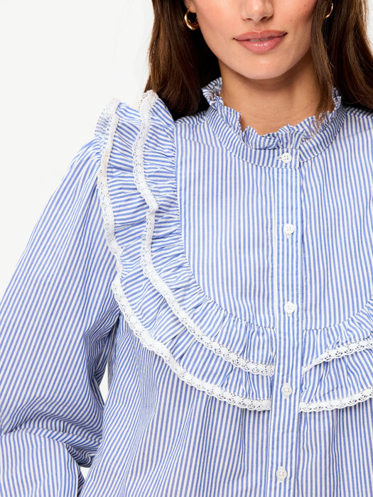 Ruffle Bib Button-Down Shirt