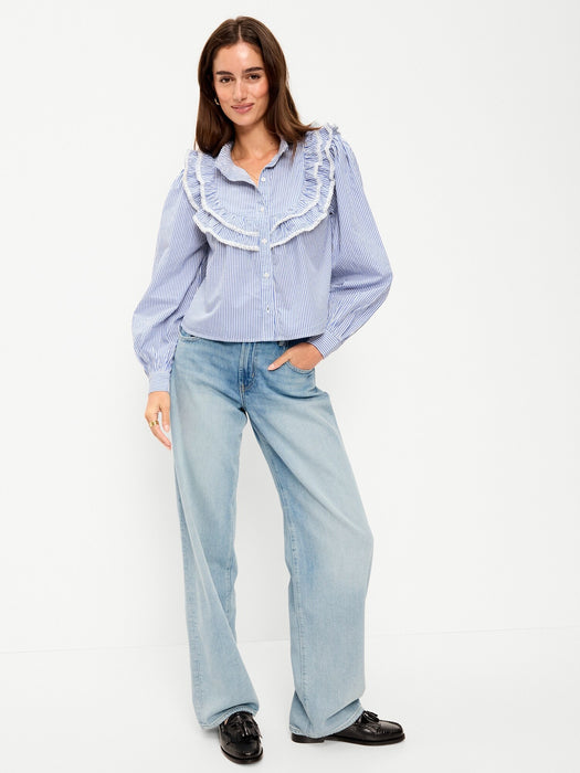 Ruffle Bib Button-Down Shirt
