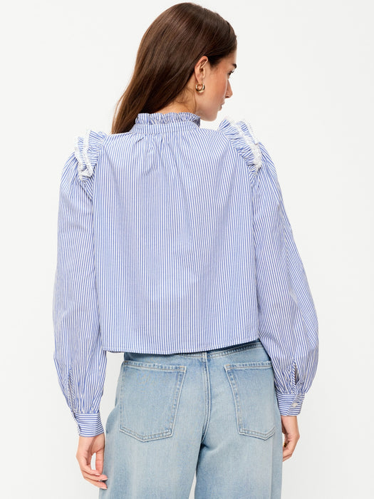 Ruffle Bib Button-Down Shirt