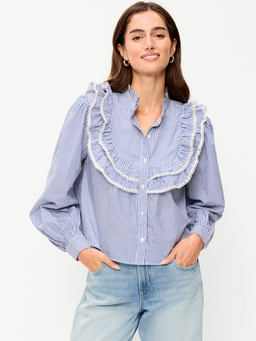 Ruffle Bib Button-Down Shirt