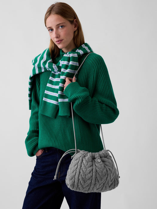 CashSoft Cable-Knit Pouchette