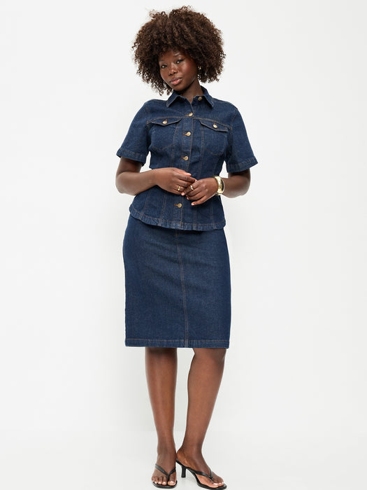 Column Denim Midi Skirt
