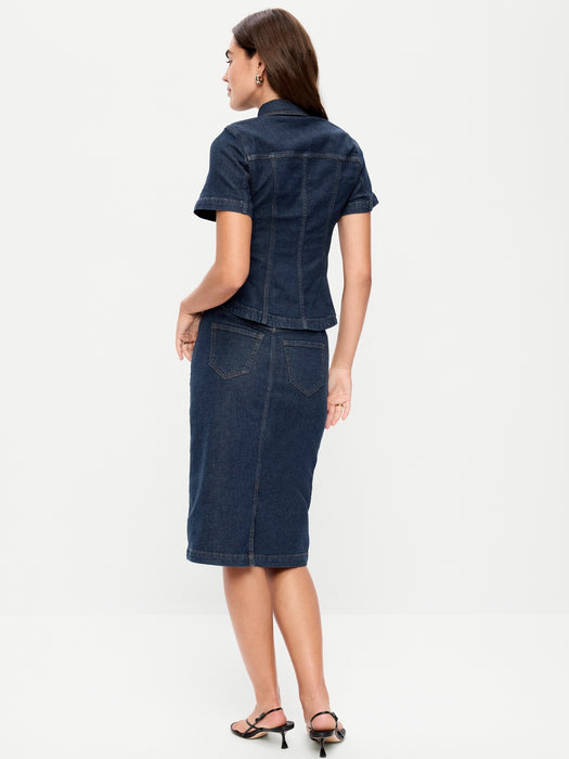 Column Denim Midi Skirt