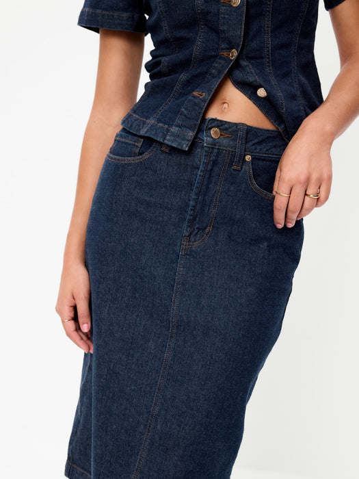 Column Denim Midi Skirt