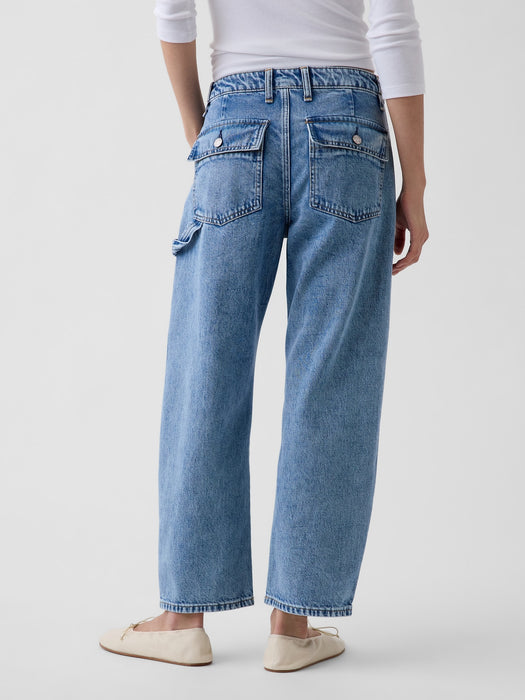 Mid Rise Barrel Utility Jeans