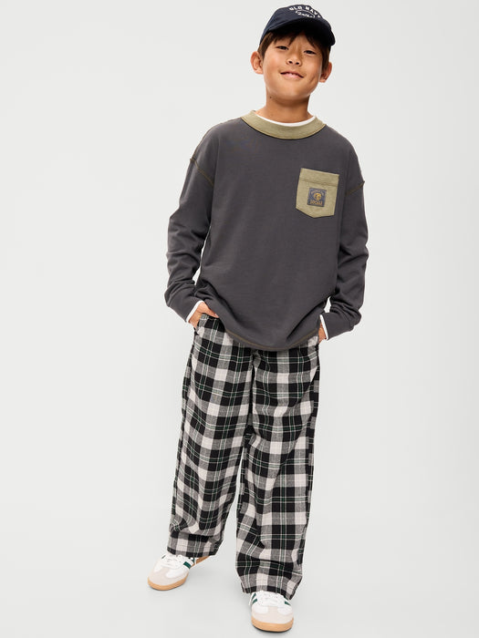 Pull-On Baggy Plaid Flannel Pants for Boys