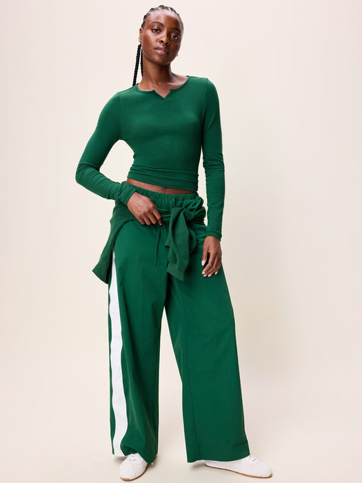Long-Sleeve Split-Neck Top