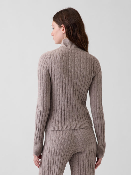 CashSoft Cable-Knit Zip Cardigan
