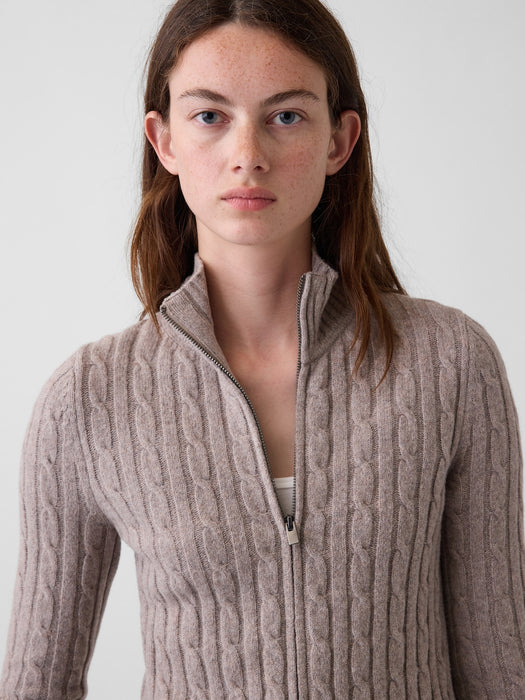 CashSoft Cable-Knit Zip Cardigan