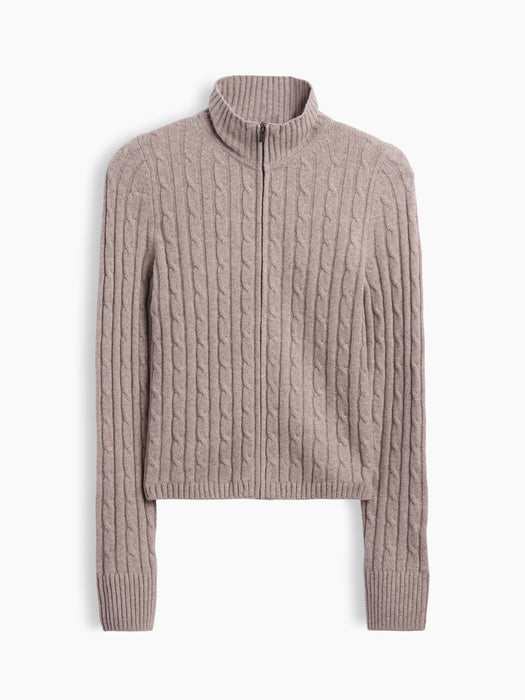 CashSoft Cable-Knit Zip Cardigan