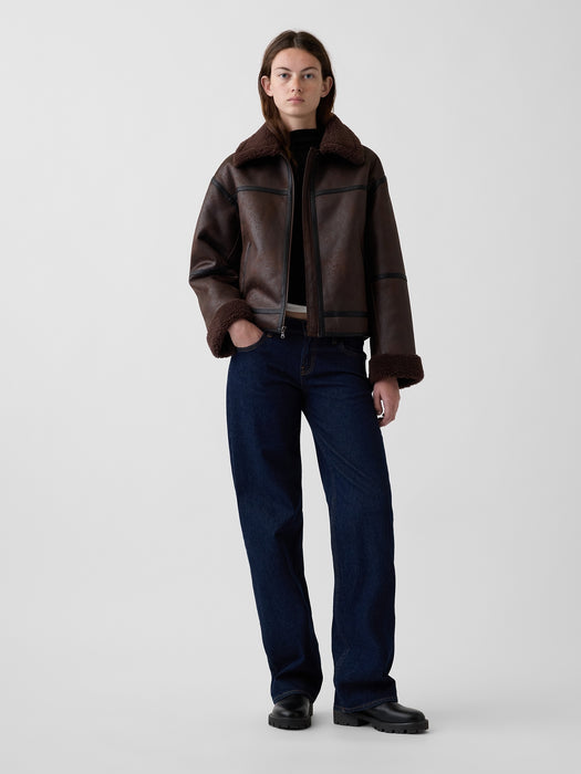 Sherpa & Vegan Leather Flight Jacket