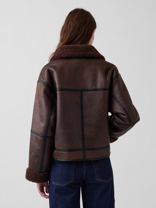 Sherpa & Vegan Leather Flight Jacket