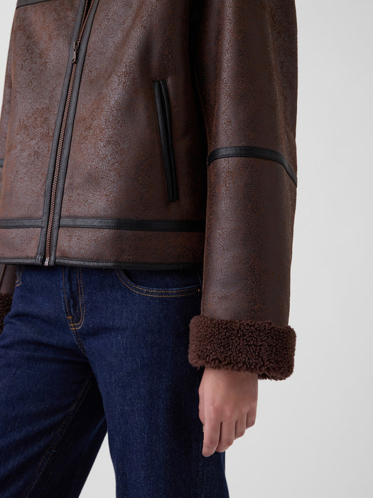 Sherpa & Vegan Leather Flight Jacket
